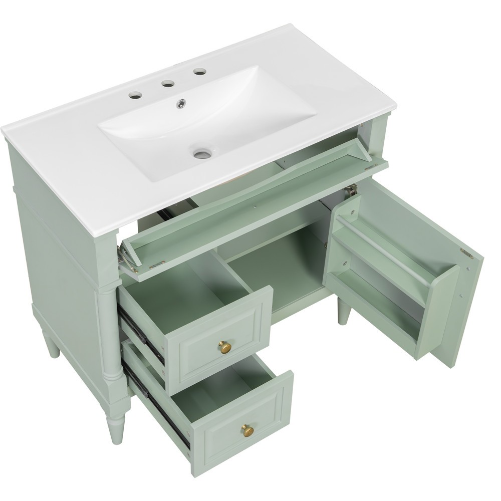 36″ Bathroom Vanity w/ Sink, Freestanding Vanity Cabinet, Door Shelf, 2 Drawers