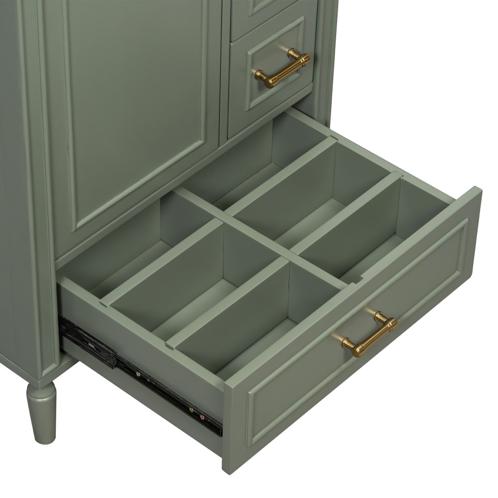 24″ Modern Bathroom Vanity with Ceramic Sink, Soft-Close Door, 3 Drawers