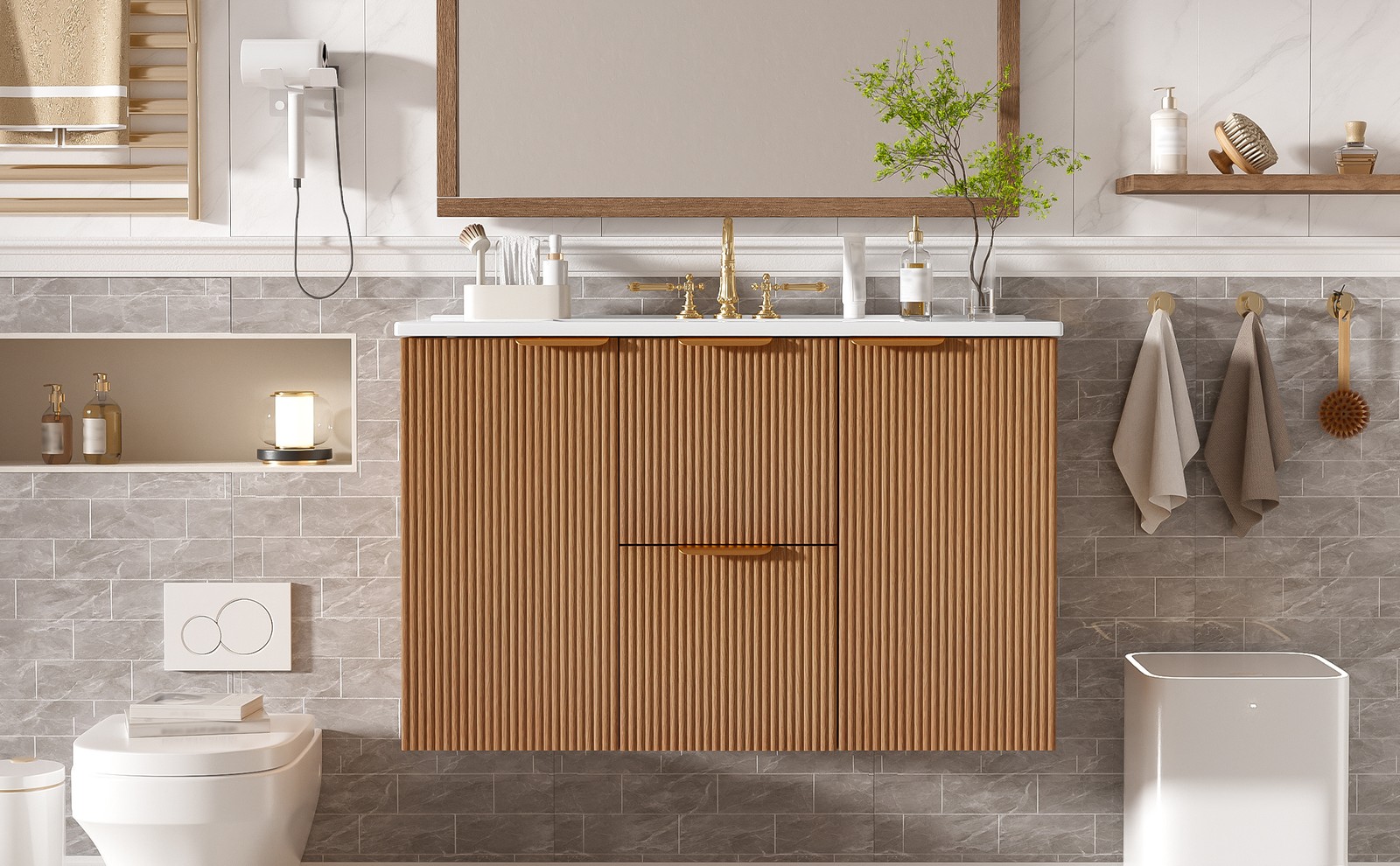 36 Inch Single Sink Bathroom Vanity with Ceramic Top, MDF Cabinet