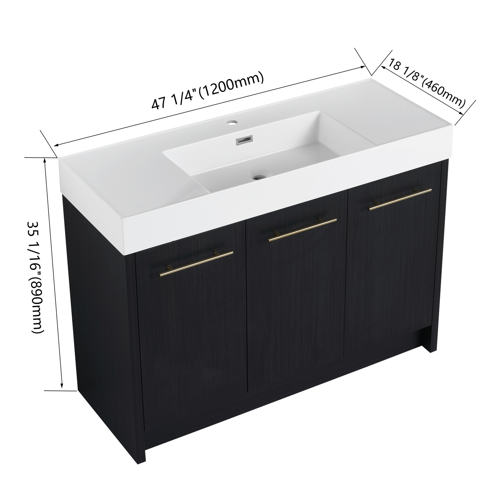 48 Inch Plywood Freestanding Bathroom Vanity with Resin Sink Door Cabinet Black