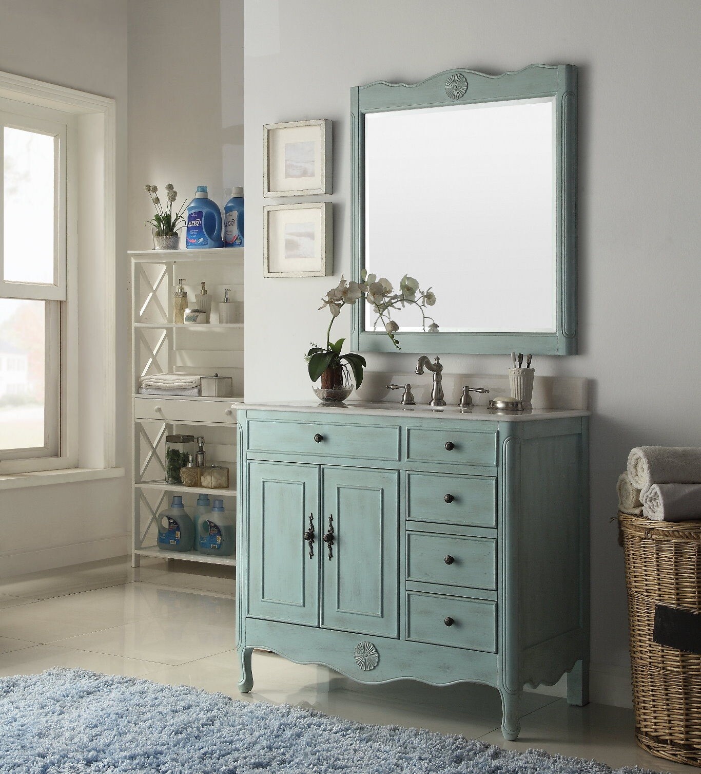 38 inch Distressed Light Blue Daleville Bathroom Sink Vanity 837LB