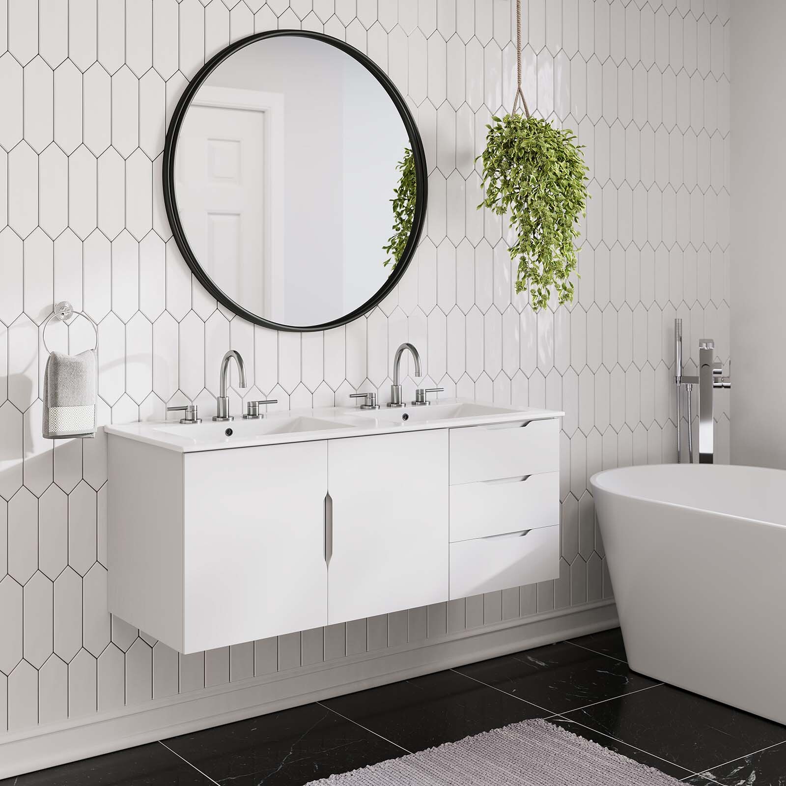 Modway Vitality 48″ Double Sink Bathroom Vanity in White White