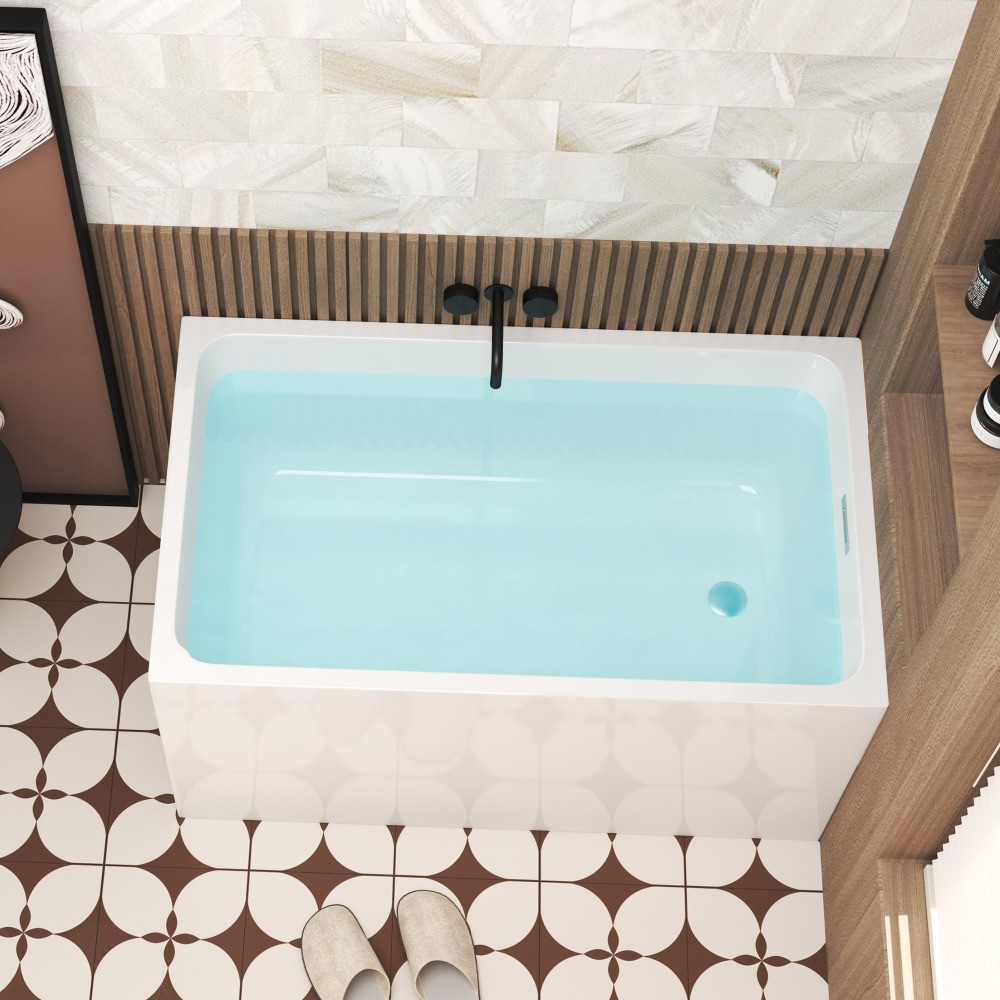 47″ Acrylic Freestanding Soaking Bathtub Gloss White Rectangular Modern
