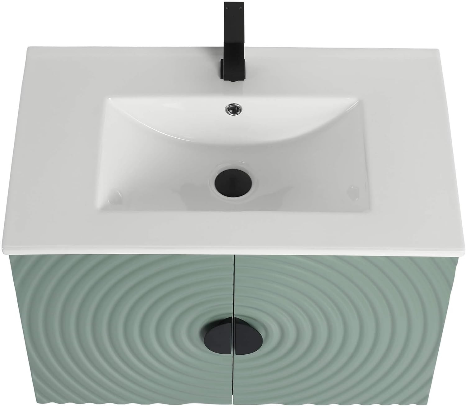 Mint Green 30″ Floating Bathroom Vanity with Sink & Fluted Door Design