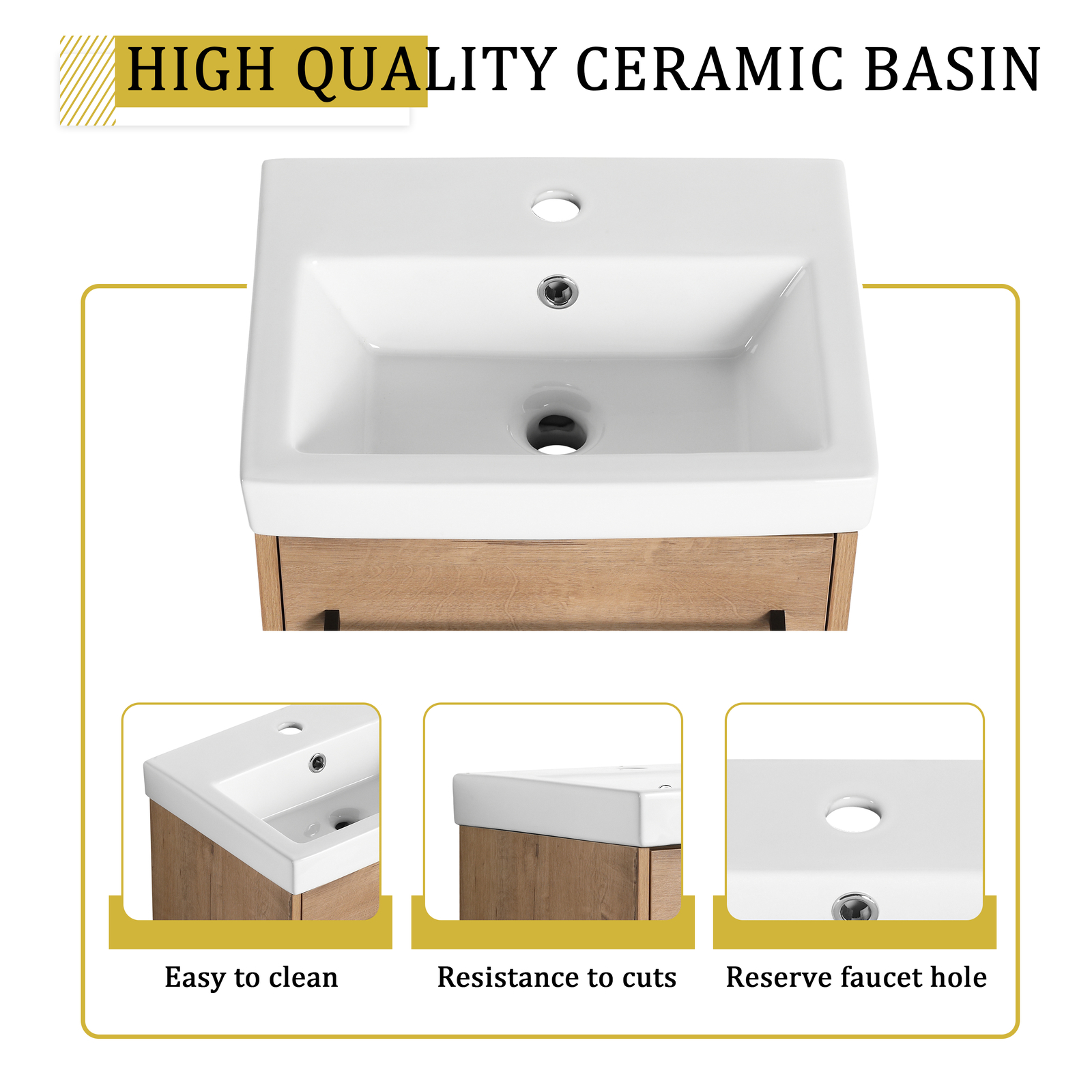 18in Wall-Mounted Small Bathroom Vanity Cabinet W/ Undermount Ceramic Sink Oak