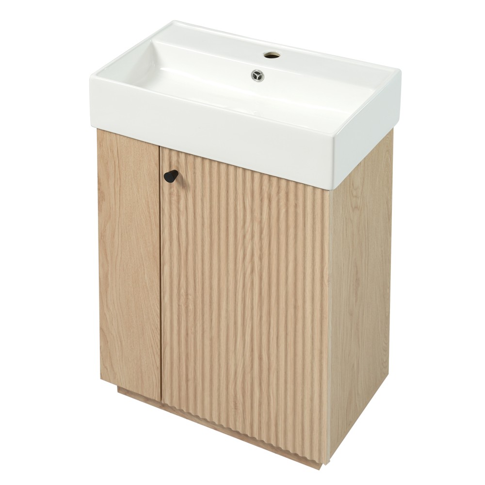 21.6″ Freestanding Bathroom Vanity w/Ceramic Sink, Wood Grain Cabinet,Storage