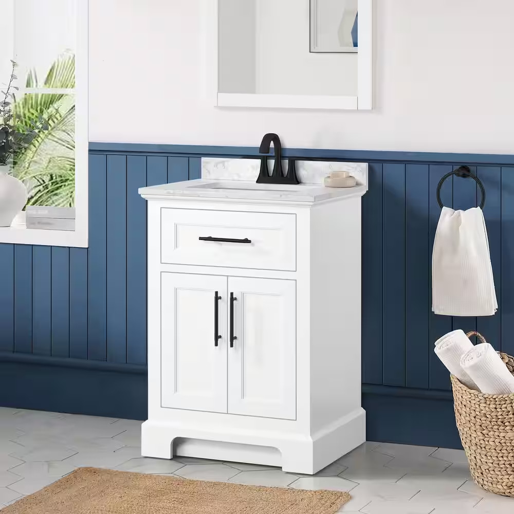Doveton 24 In. Single Sink Freestanding White Bath Vanity with White Engineered