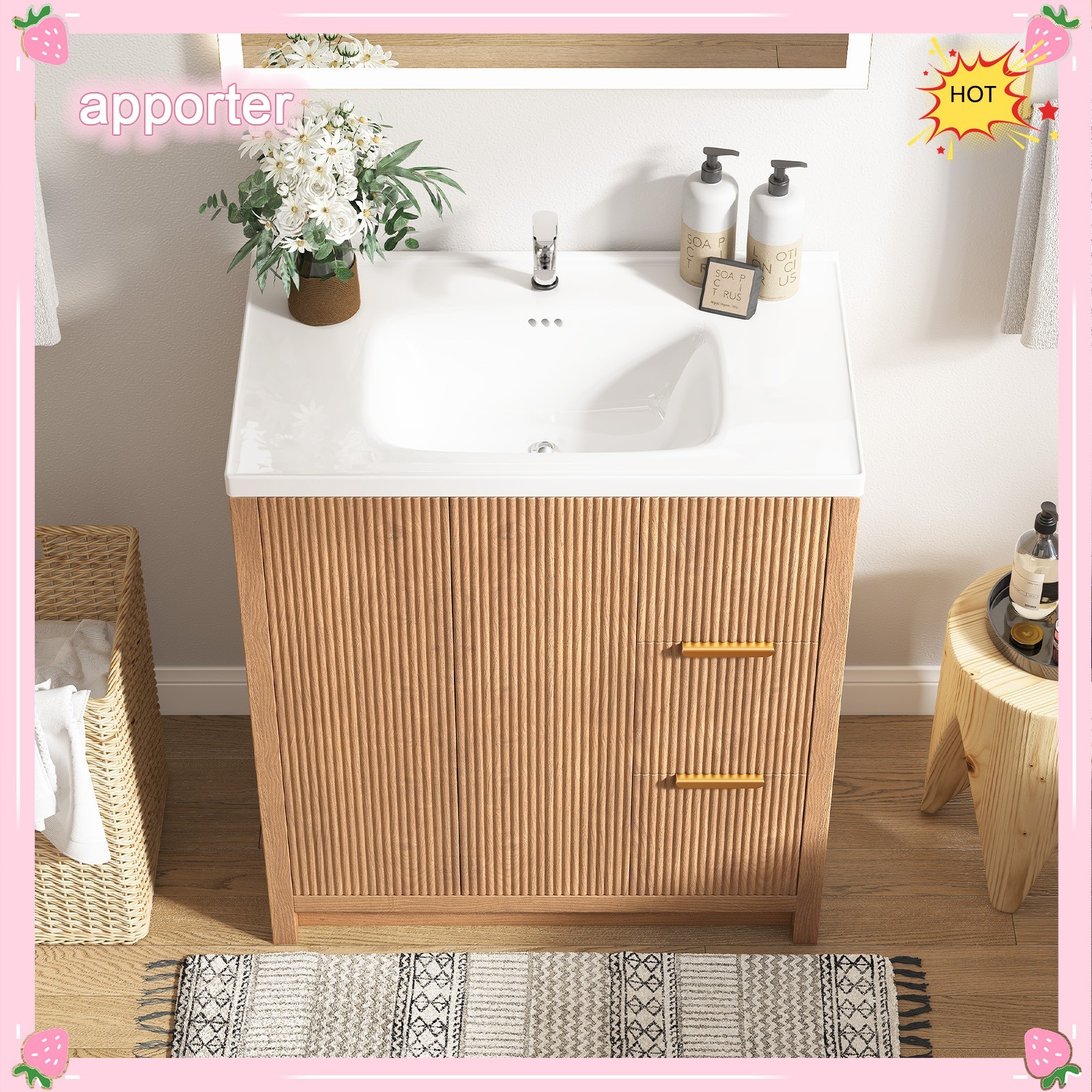 31.5″ Wooden Bathroom Vanity Cabinet with Ceramic Sink Single-Bowl + Drawers USA