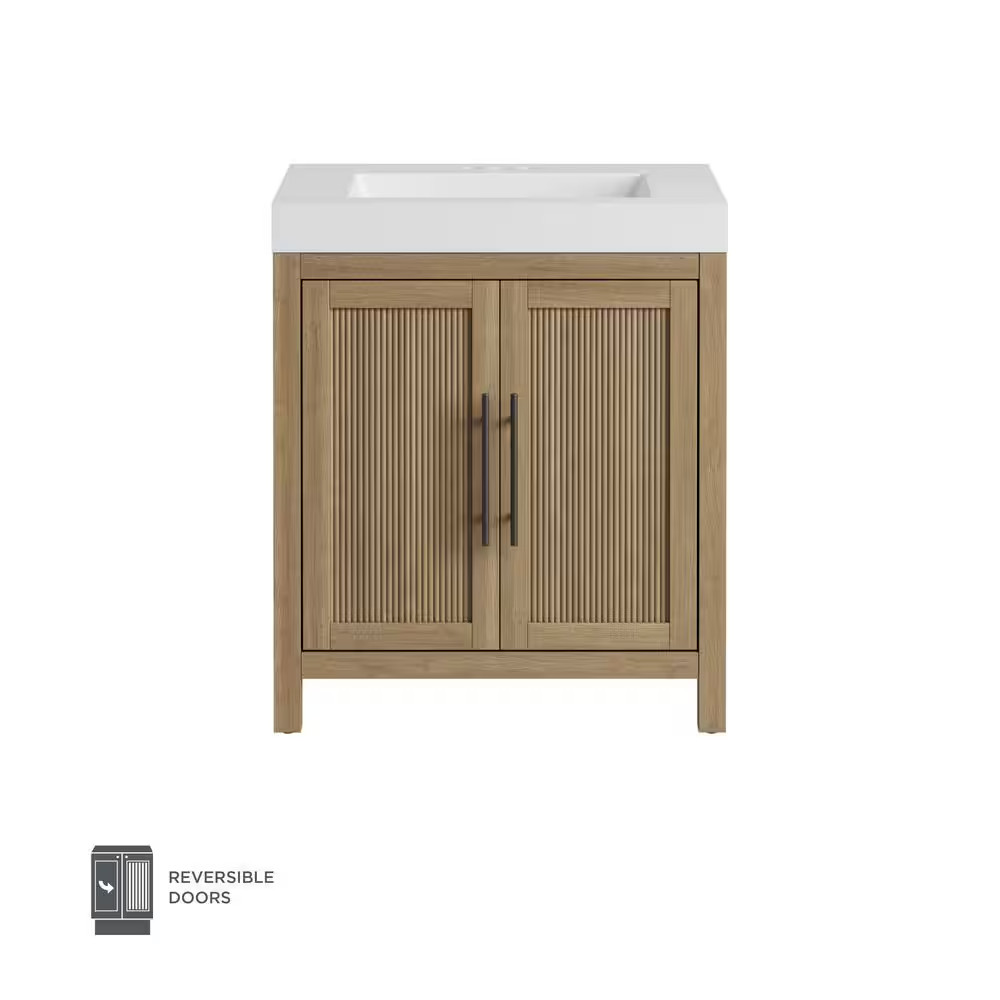 Cargrove 30 In. Single Sink Freestanding Oak Bath Vanity with White Resin Compos