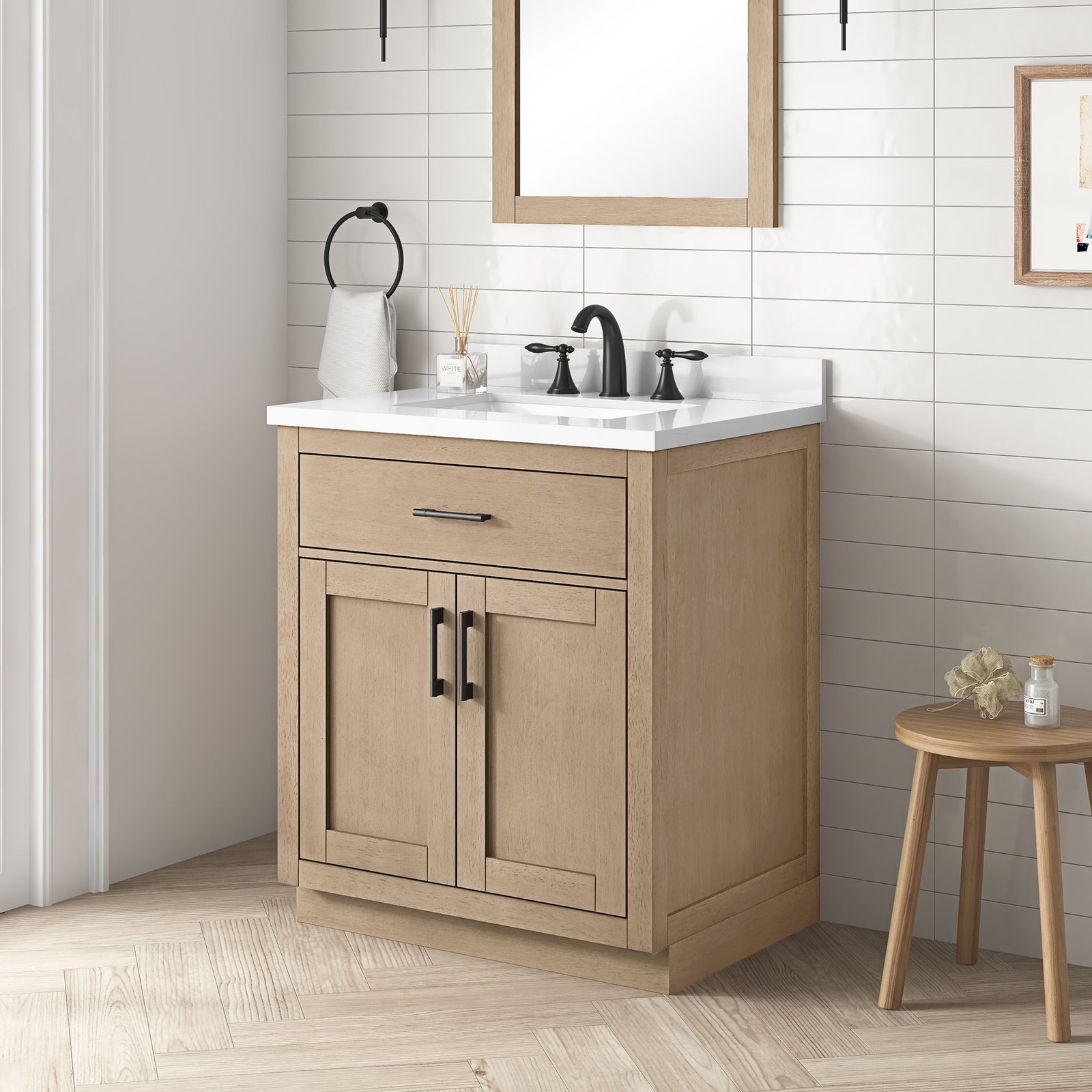 Bailey 30″ Bathroom Vanity in Sahara Birch with White Countertop