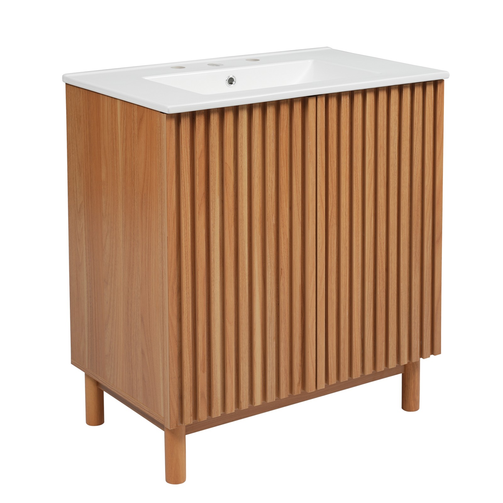 Classic Bathroom Vanity w/Ceramic Sink, Wood Storage Cabinet w/Soft-Close Doors