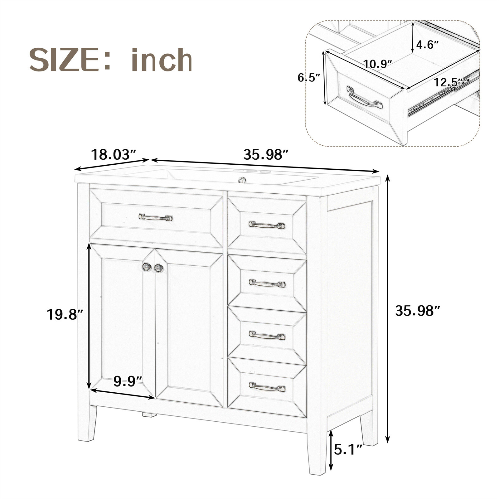 36″ Bathroom Vanity with Sink Combo Bathroom Storage Cabinet with Drawers