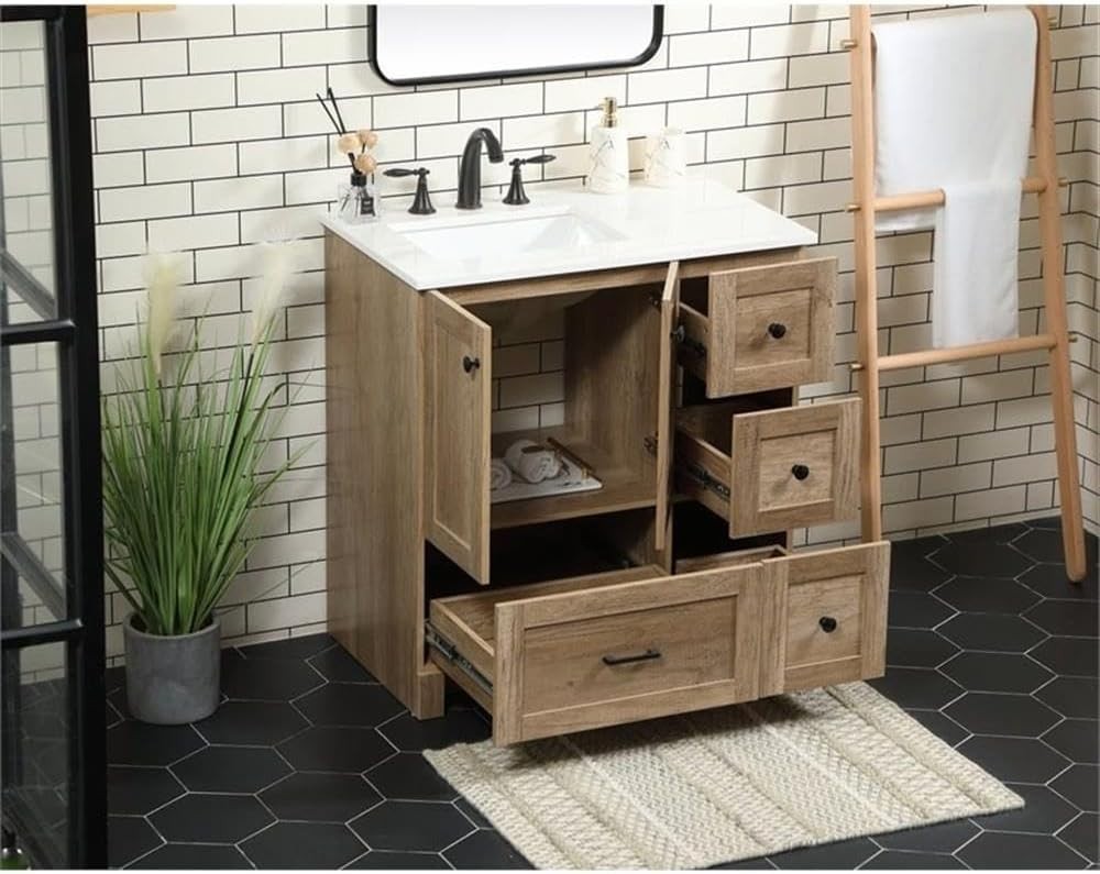 Elegant Kitchen and Bath – VF2832NT – Single Bathroom Vanity in Natural Oak