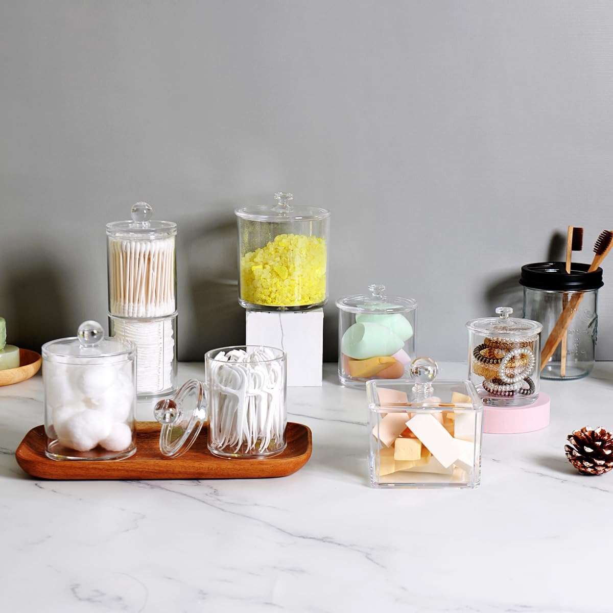 Modern Square Qtip Holder Acrylic Bathroom Vanity Countertop Storage Organizer C