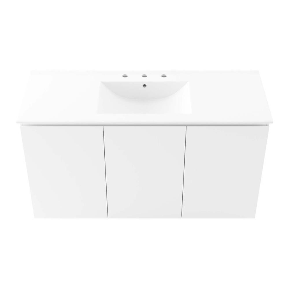 Modway Bryn 48″ Modern Wood/Ceramic Wall-Mount Bathroom Vanity in White
