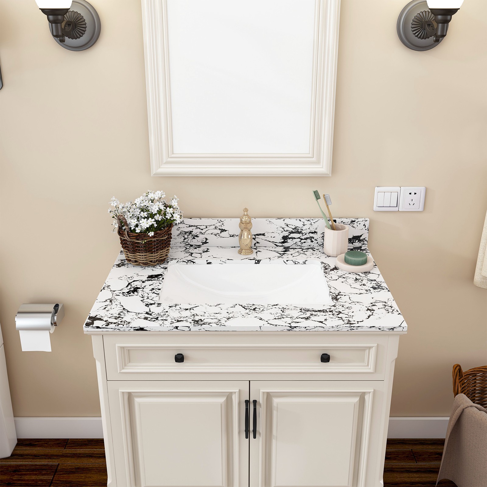 31″x22″ Bathroom Vanity Top with Undermount Sink & Backsplash