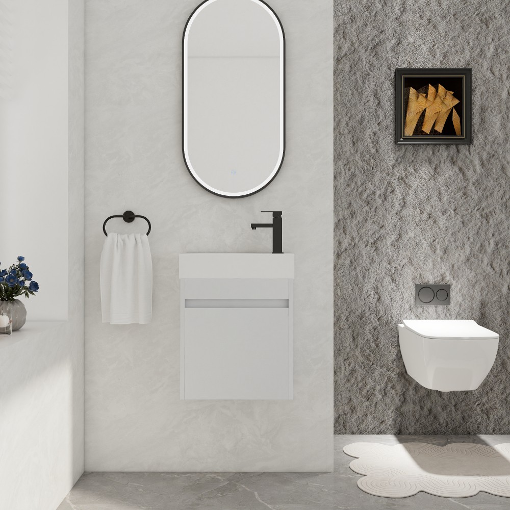 Modern Floating Vanity with Soft-Close Door & White Sink, Eco Plywood (18.11″)