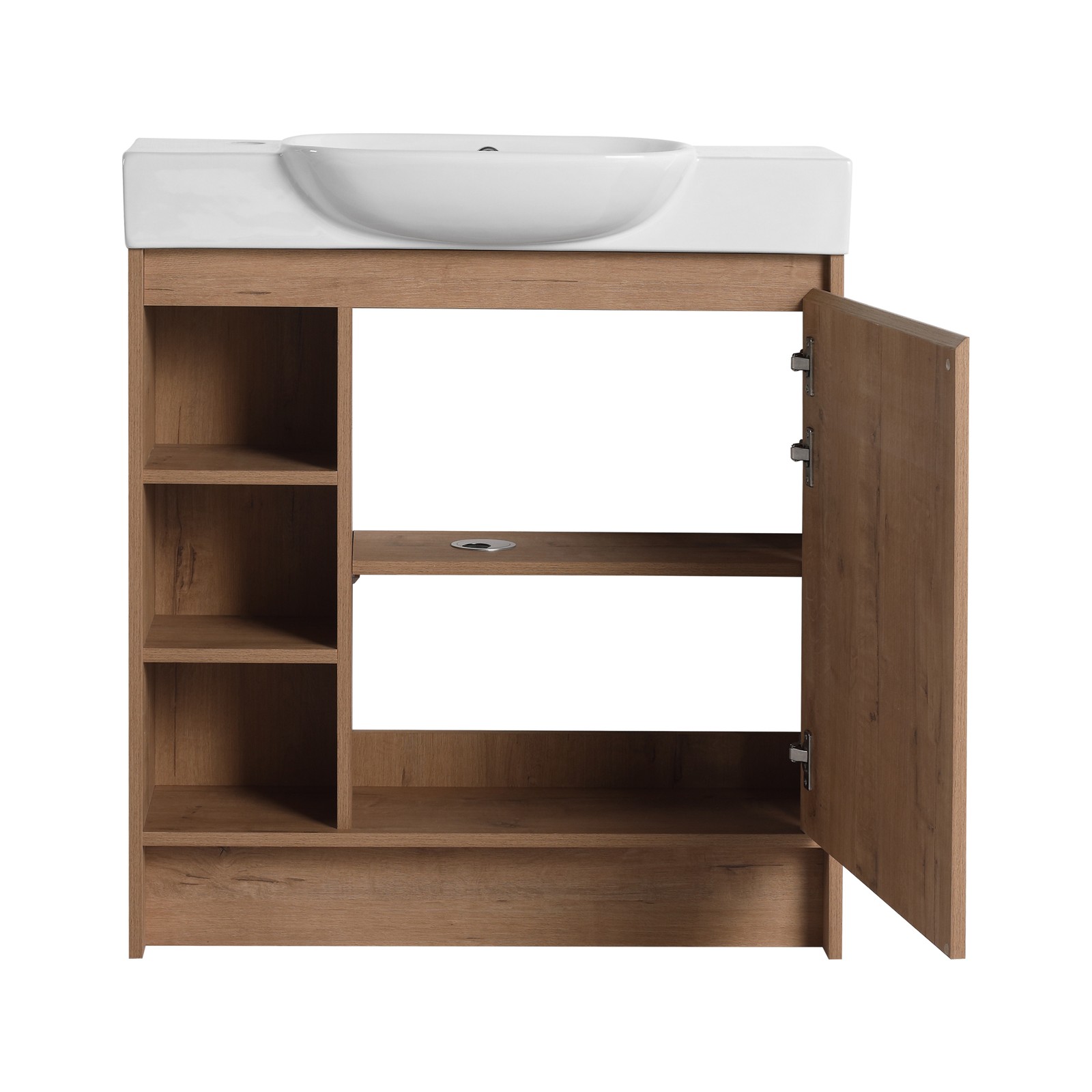 30inch Plywood Freestanding Bathroom Vanity Cabinet With Ceramic Sink Basin Oak