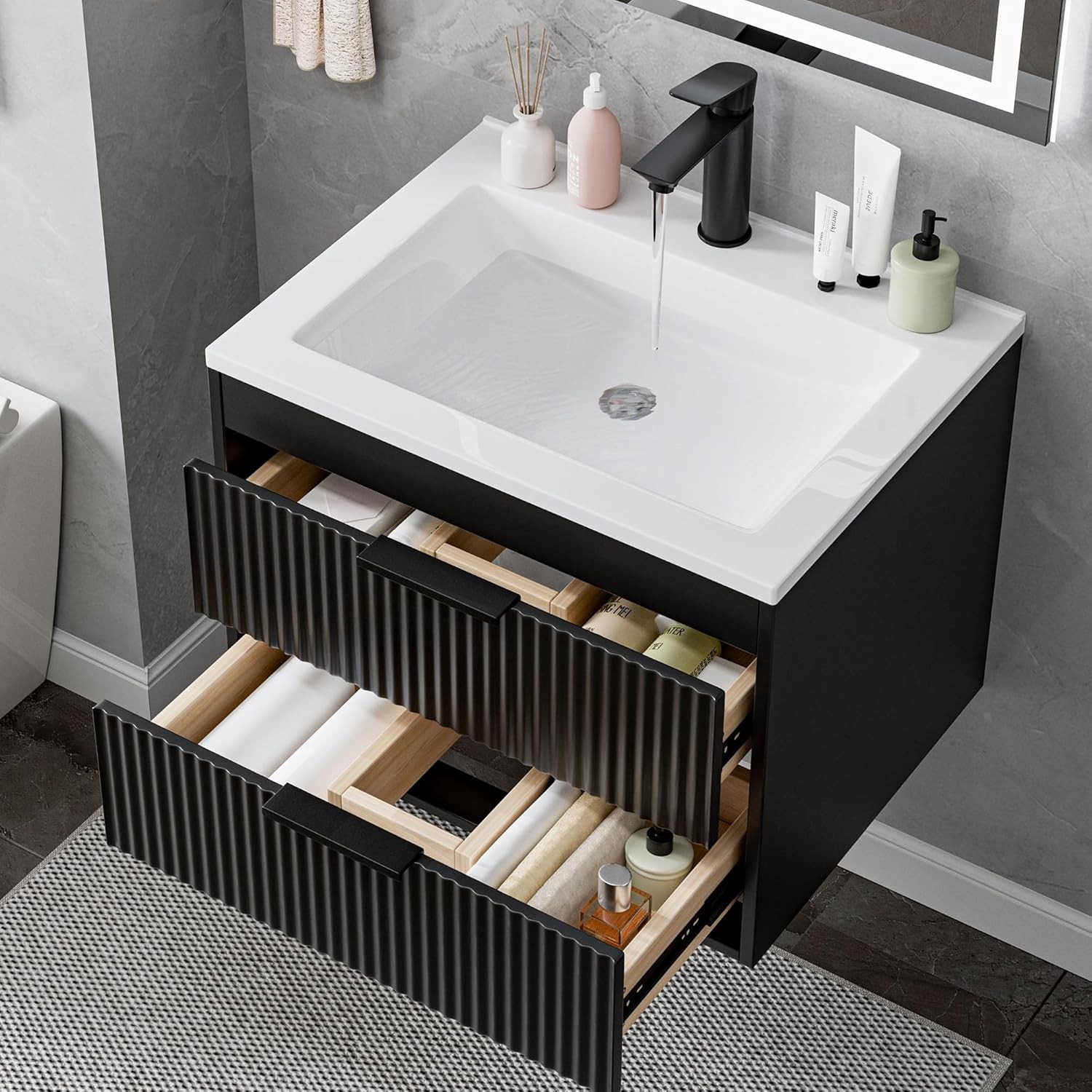 24 Inches Modern MDF Bathroom Vanity with Sink, Wall Mounted Floating Cabinets W