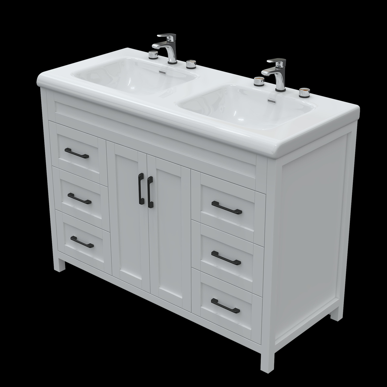 47″ Bathroom Double Sink Vanity Cabinet Ceramic Vessel Sink 6-Drawer Cabinet