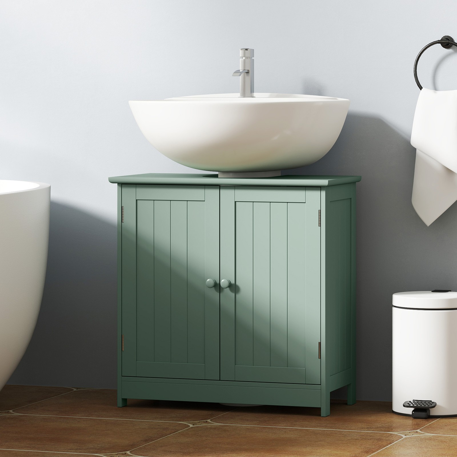 Under Sink Bathroom Cabinet with 2 Doors and Shelf, Dark Green
