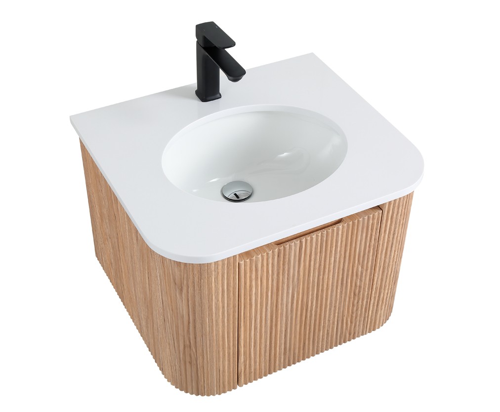 24″ Wall Mounted Bathroom Vanity with Sink Curved Design Wood Finish