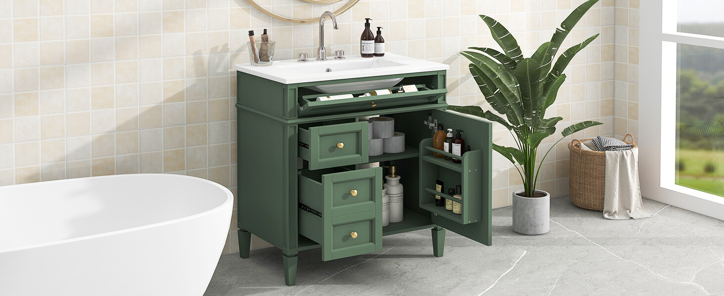 30” Bathroom Vanity with Top Ceramic Sink Modern Storage Cabinet with 2 Drawers