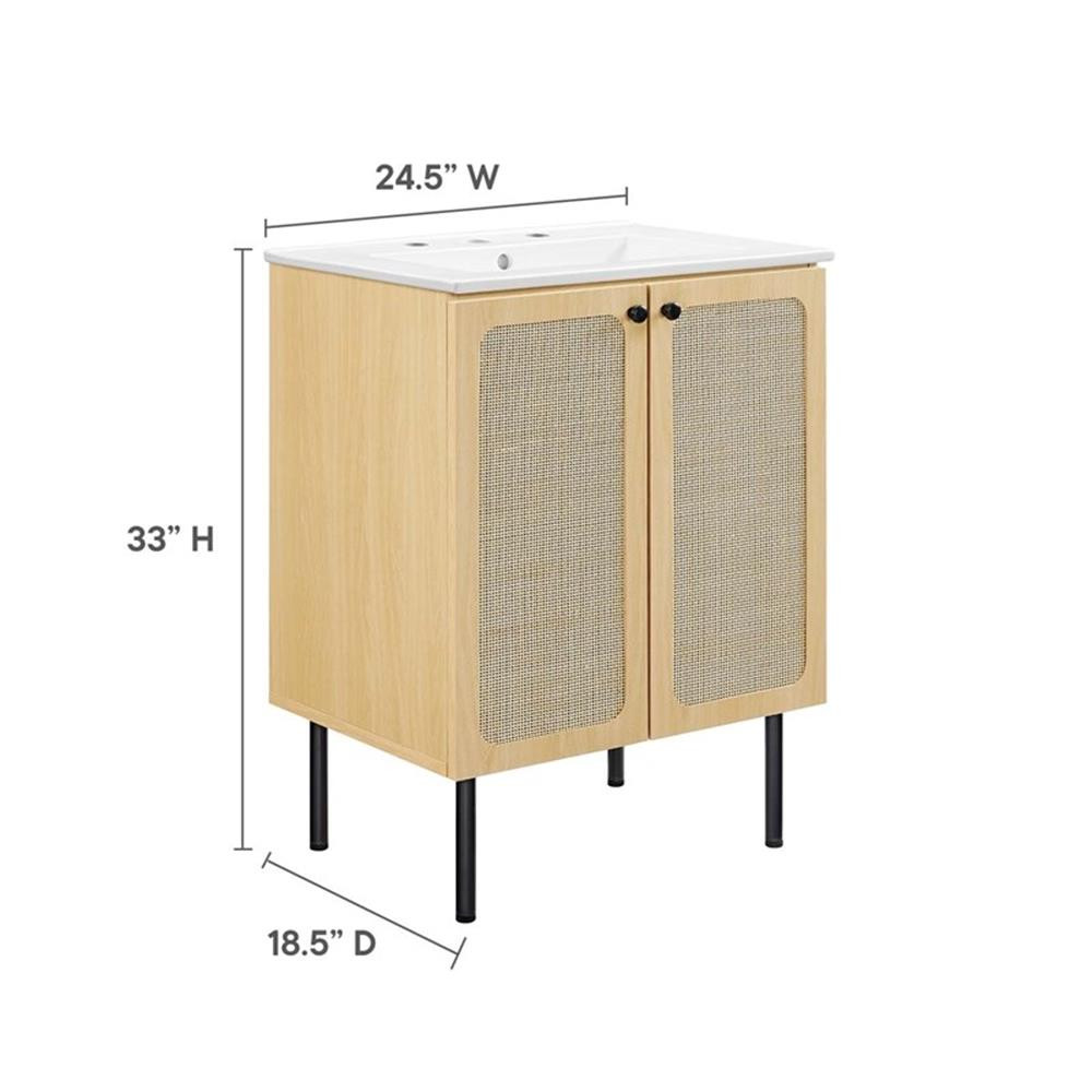 Modway Chaucer 24″ Wood & Rattan Bathroom Vanity in Oak/White