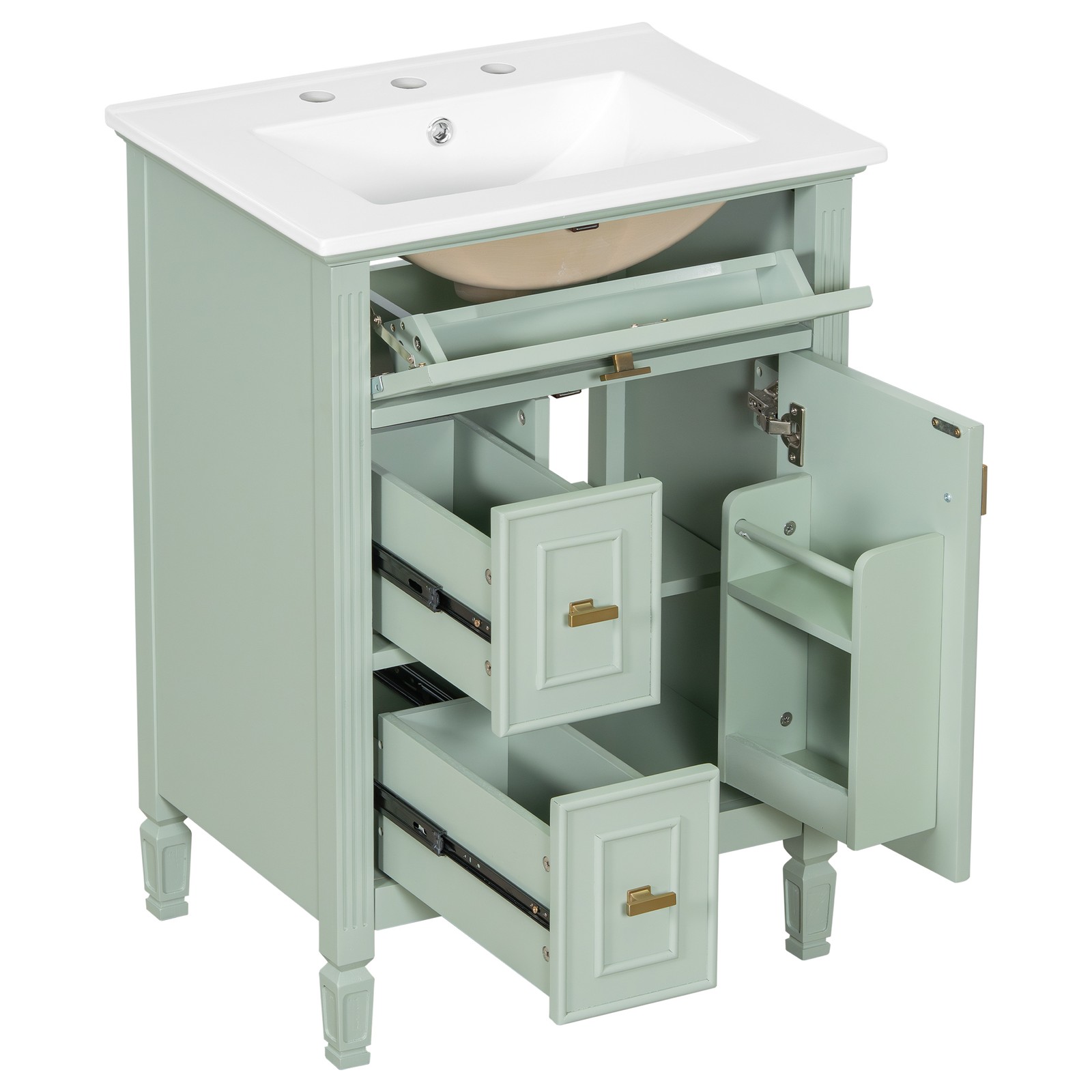 24″ Green Bathroom Vanity with Sink, Solid Wood & MDF Cabinet
