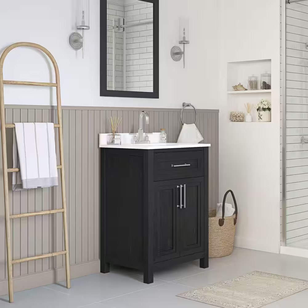 Beaufort 24 In. Single Sink Freestanding Black Bath Vanity with White Engineered