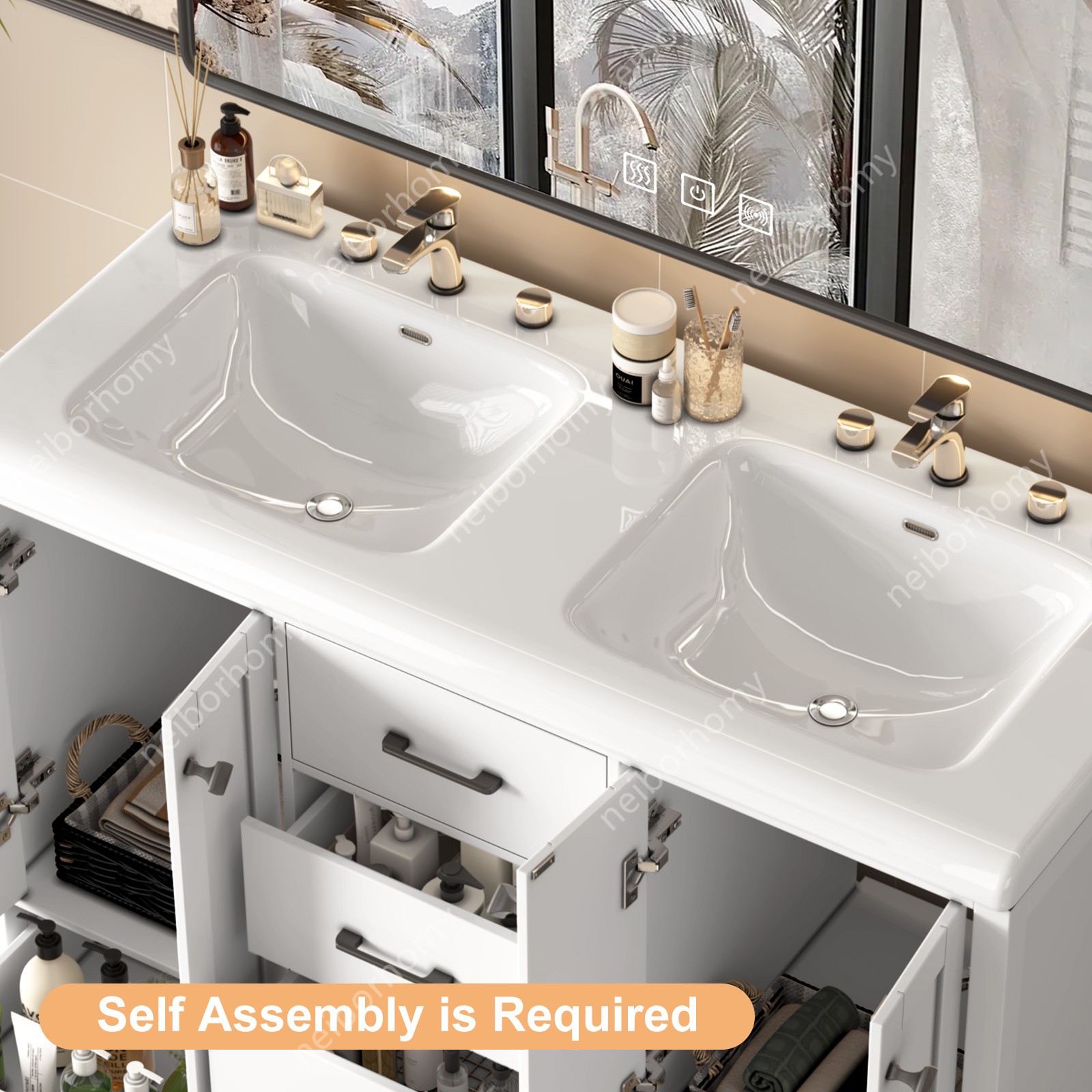 Freestanding Vanity Storage Cabinet 6 Drawers 2 Doors 47″ Bathroom Vanity w/Sink