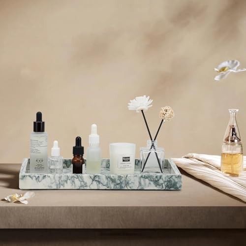 Marble Bathroom Tray,Pure Natural Vanity Tray,Marble Tray for Cyan-green