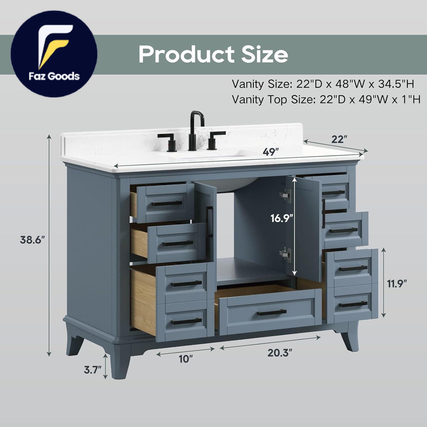 48 Inch Bathroom Vanity with Sink Modern Steel Blue Bathroom Vanities with Soft