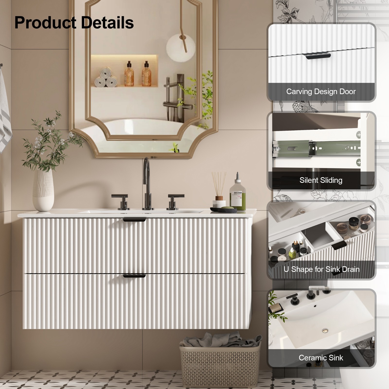 24″ 30″ 36″ Wall Mounted Bathroom Vanity w/Sink Floating Vanity Cabinet 2 Drawer