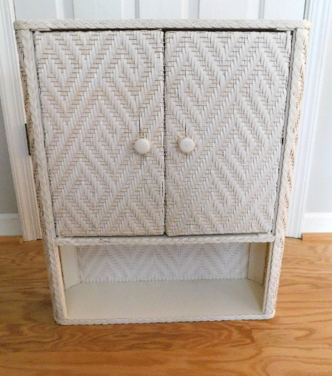 Wicker Vanity Cabinet,Bath DecorWall or Counter Mount,Great Vintage Condition