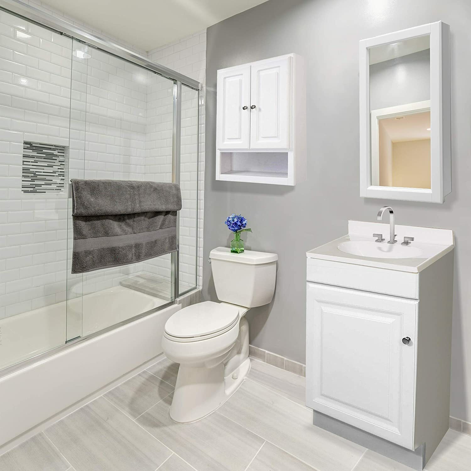 Small Bathroom Vanity 3/4 or 1/2 Bath Sink Cabinet Wash Room Compact White Thin