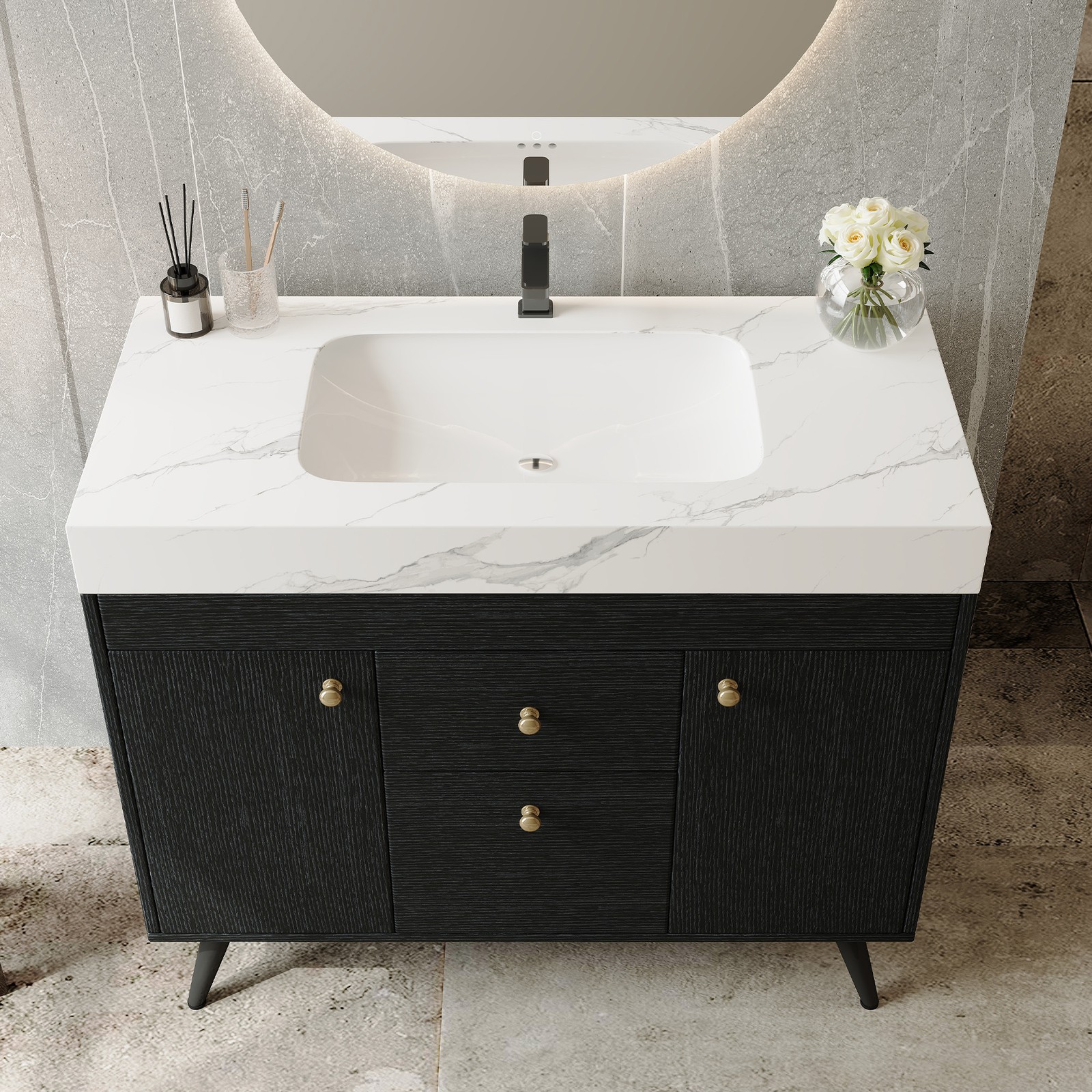 36 Inch Modern Freestanding Bathroom Vanity with Sintered Stone Top
