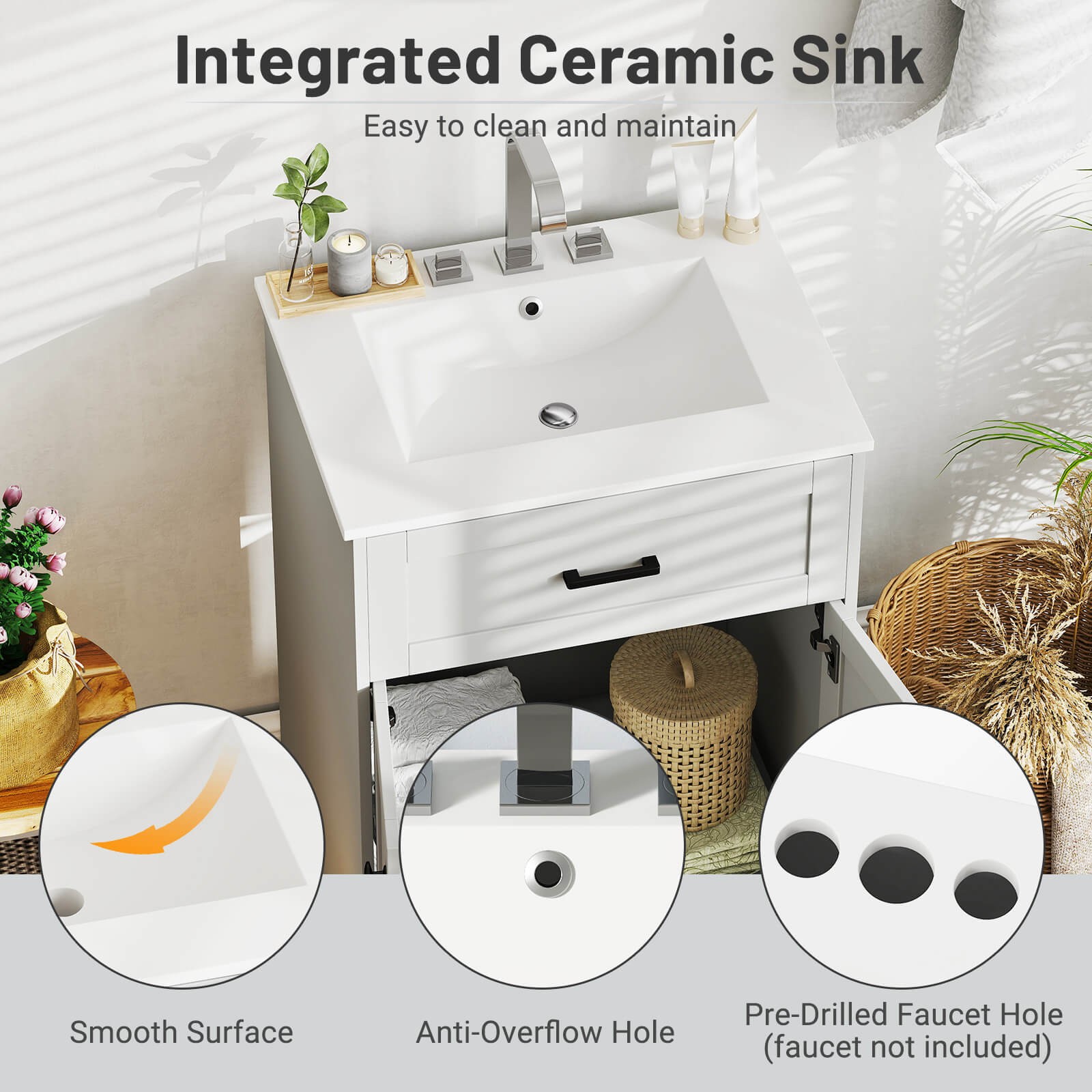 Bathroom Vanity Unit w/ Basin Under Sink Bathroom Storage Cabinet Freestanding