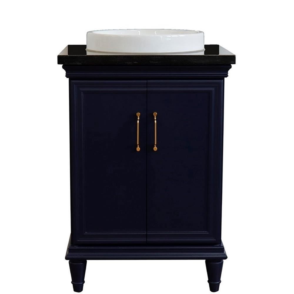 25 in. Single Wooden Vanity Blue with Black Galaxy Rectangle Sink