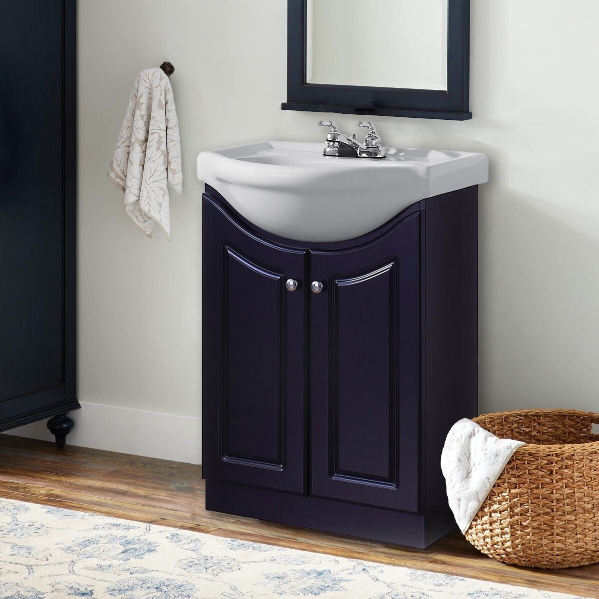 Elanor 24″ W x 19″ D x 34″ H Euro Vanity in Satin Black w/Ceramic Vanity Top