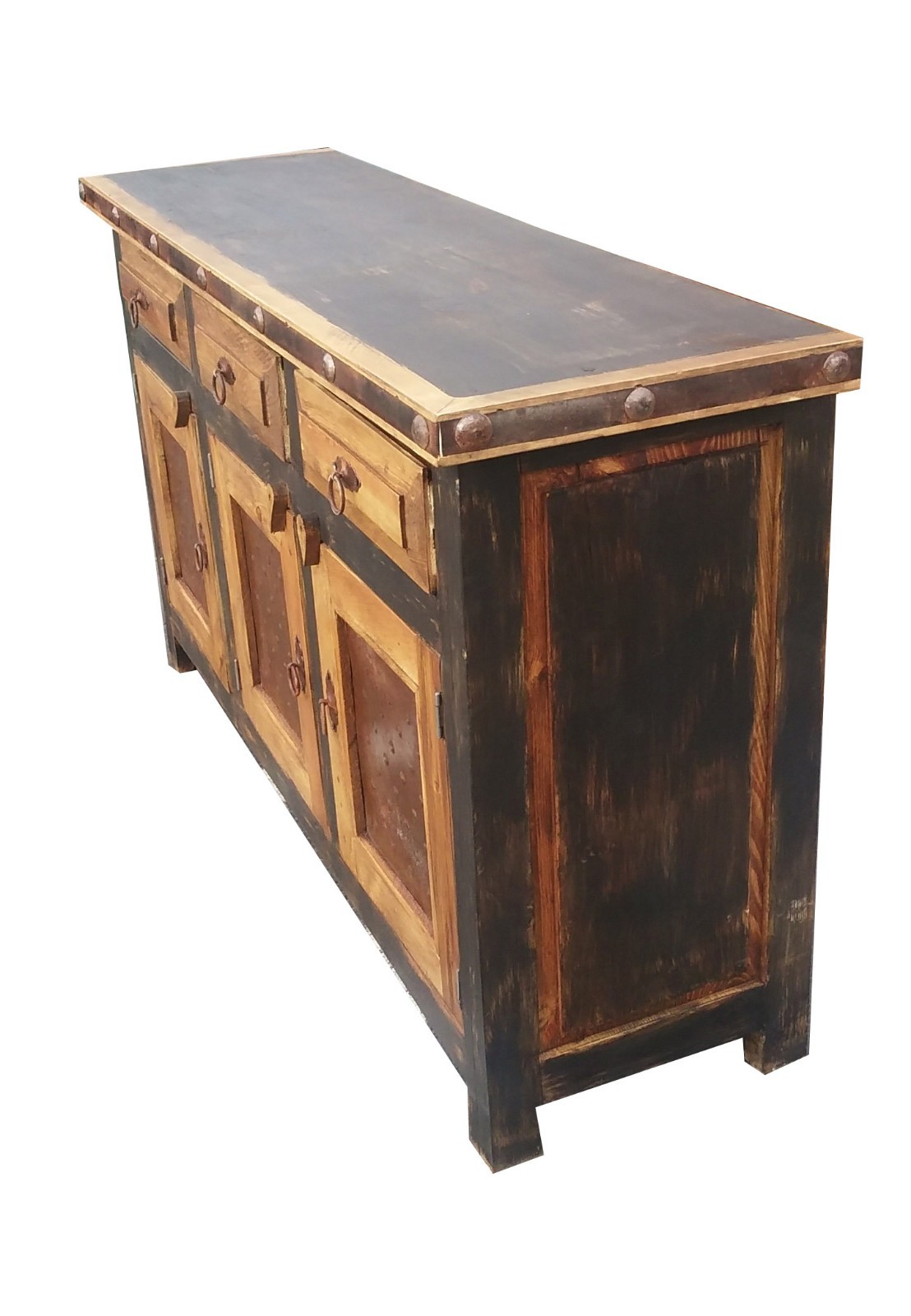 Rustic Bathroom Vanity Black Wash Metal Panel Doors 60 inch