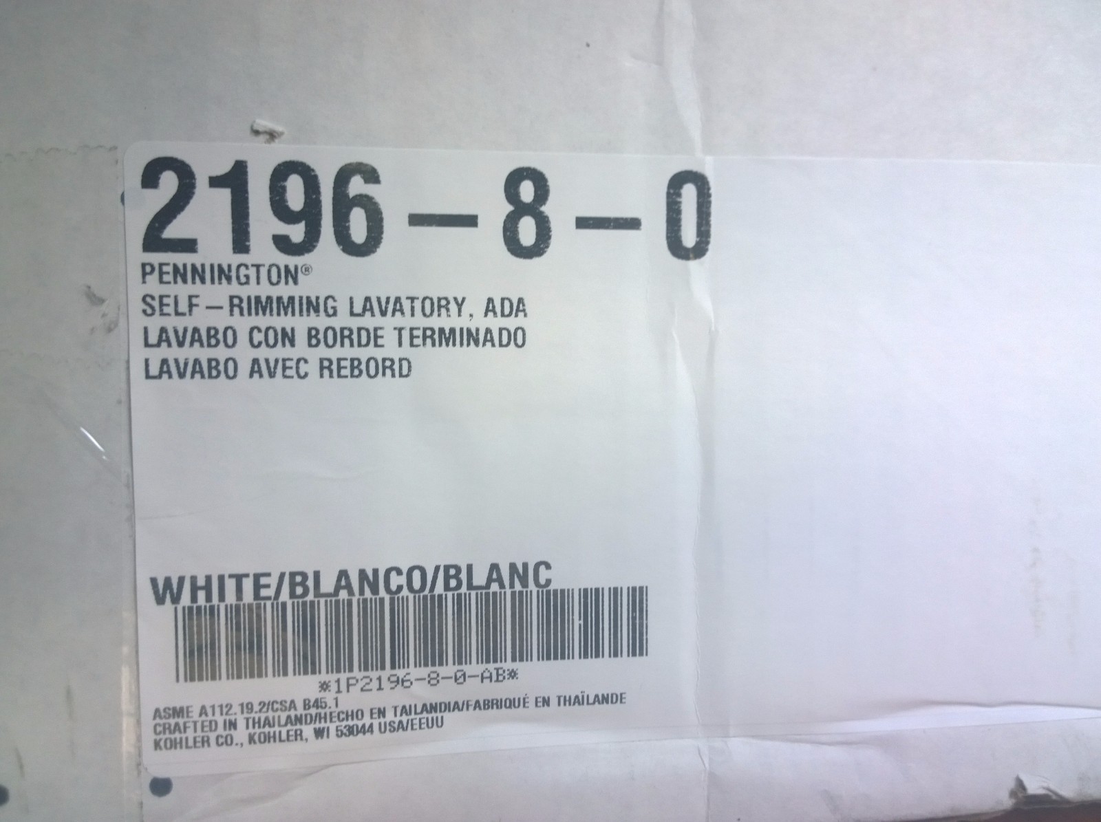 NIB Nice Kohler Pennington 2196-8-0 White 8″-Center Holes VANITY SINK