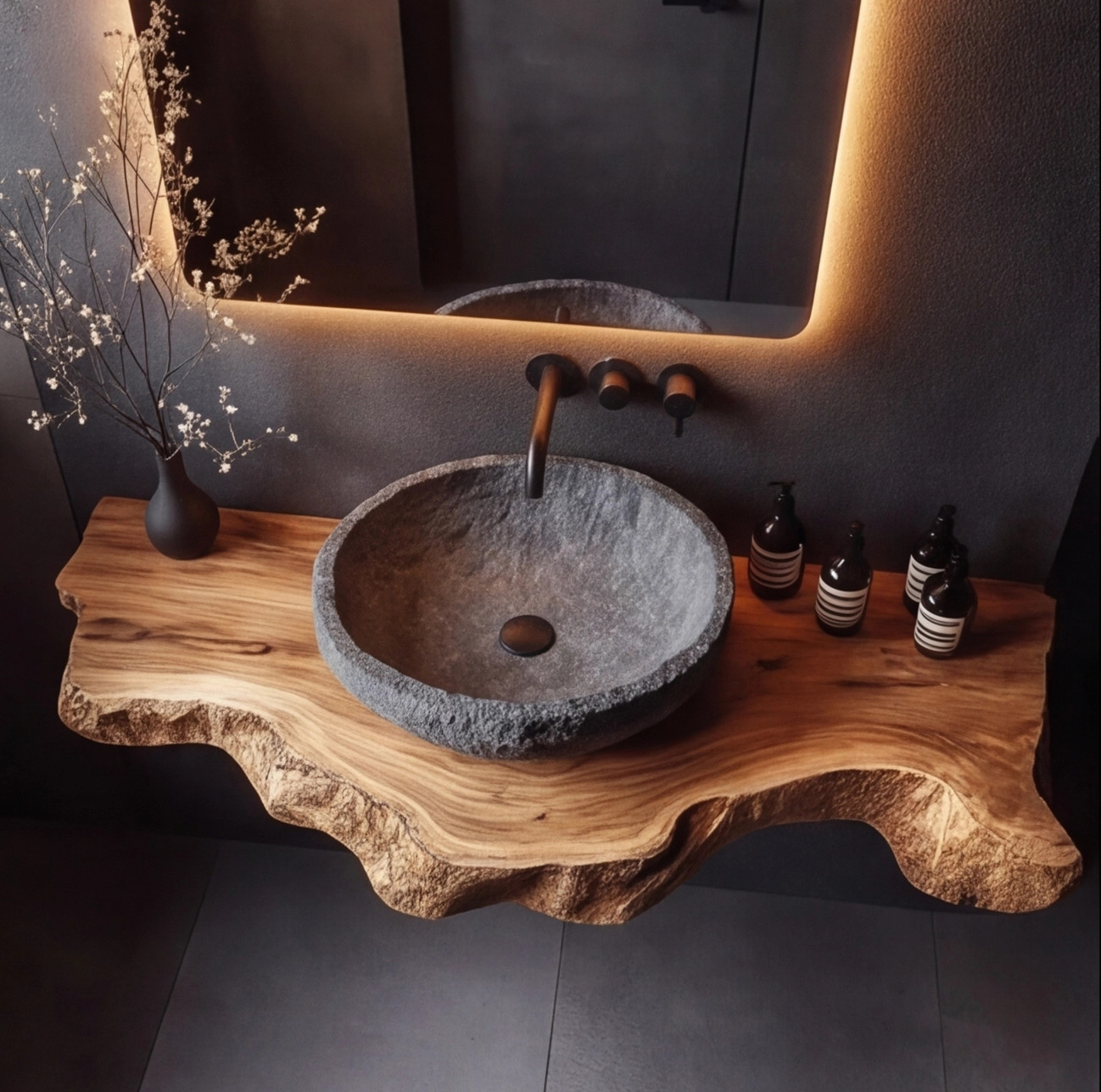 Luxury Live Edge Bathroom Vanity – Handcrafted Solid Wood Floating Sink Counter