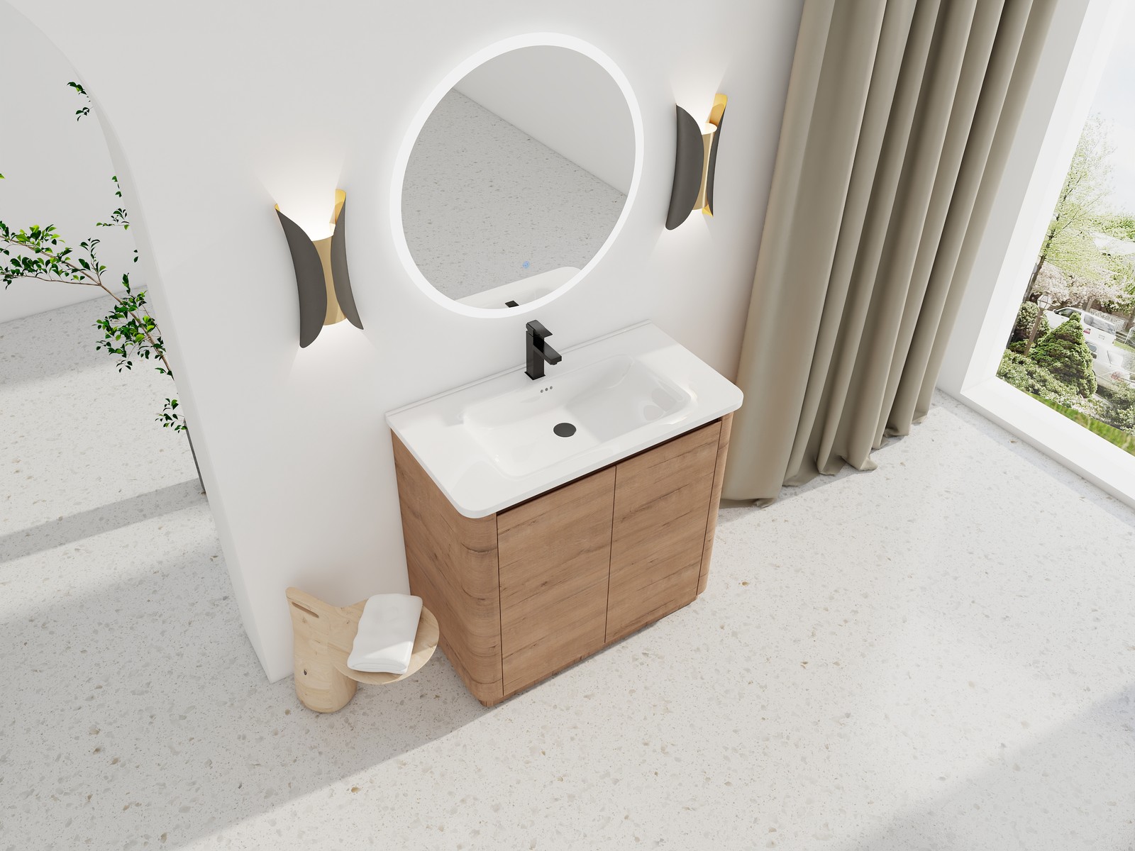 36 inch Freestanding Bathroom Vanity with Ceramic Sink Adjustable Shelf Plywood