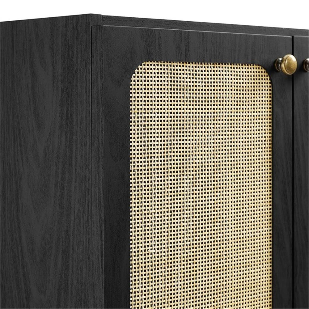 Modway Chaucer 24″ Wood & Rattan Bathroom Vanity Cabinet in Black