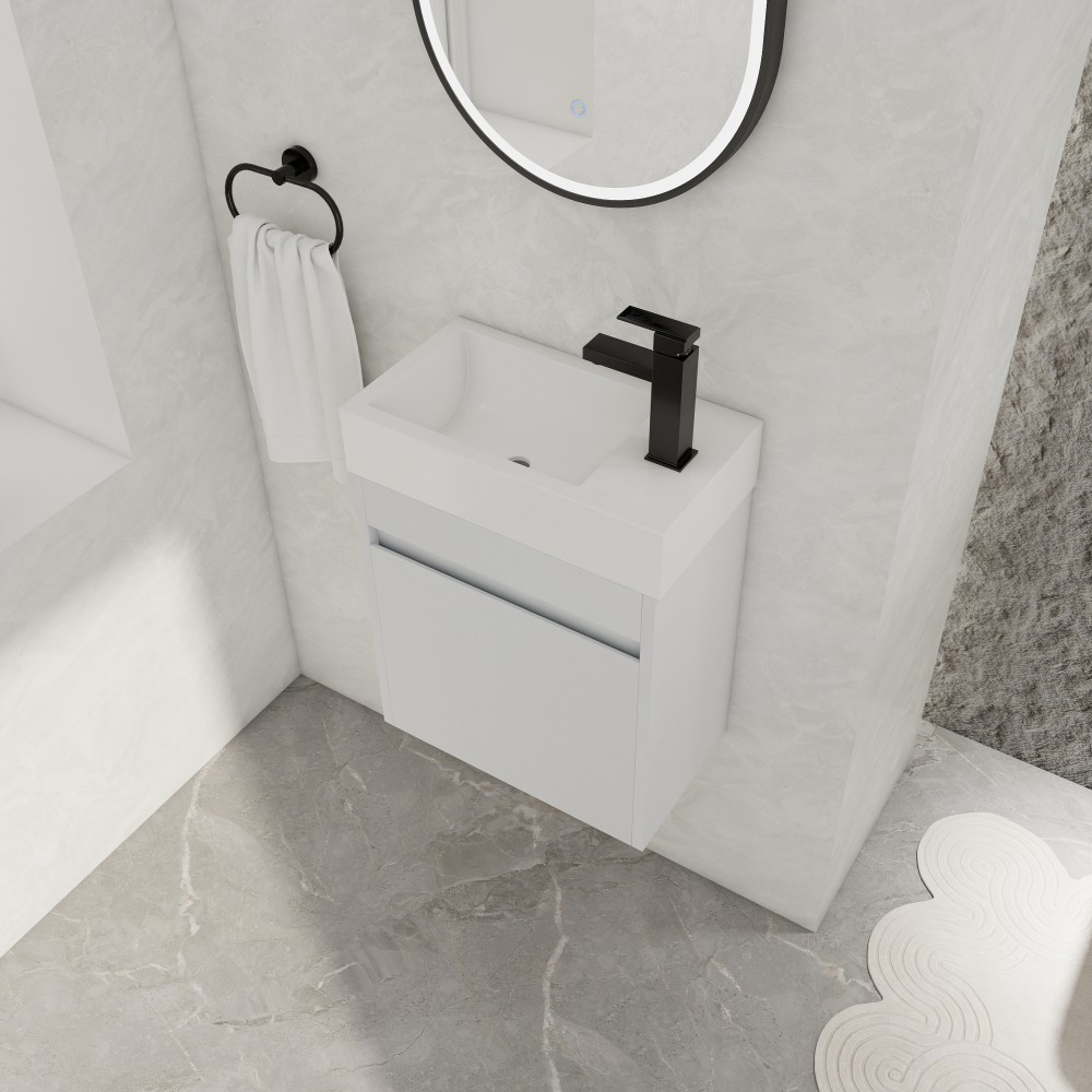 Modern Floating Vanity with Soft-Close Door & White Sink, Eco Plywood (18.11″)