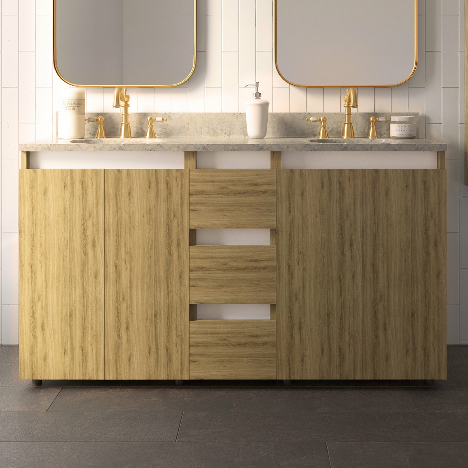 Tennesse 60″ Vanity Base Cabinet | Ginger Oak Wood | 60 X 33,5 X 21,5 In