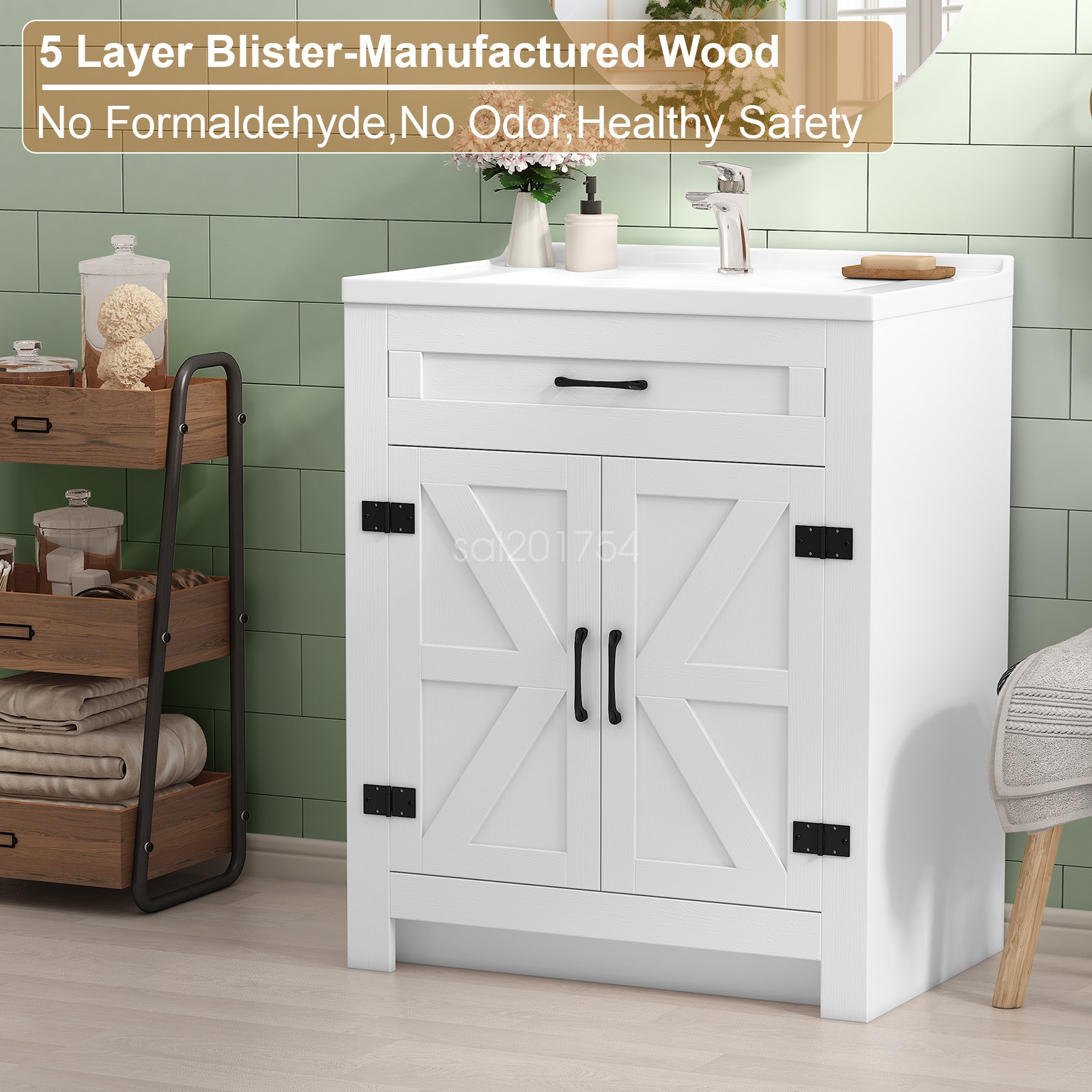 Modern Bathroom Sink Cabinet & Wash Basin Sink Cabinet with Door Waterproof