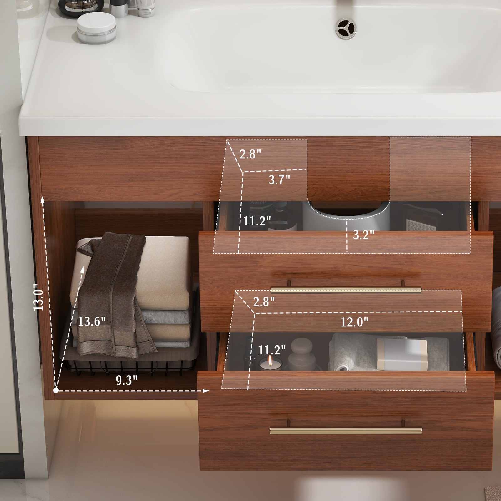 35.4″ Modern Bathroom Vanity w/Ceramic Sink,Storage Cabinet w/Soft-Close Drawers