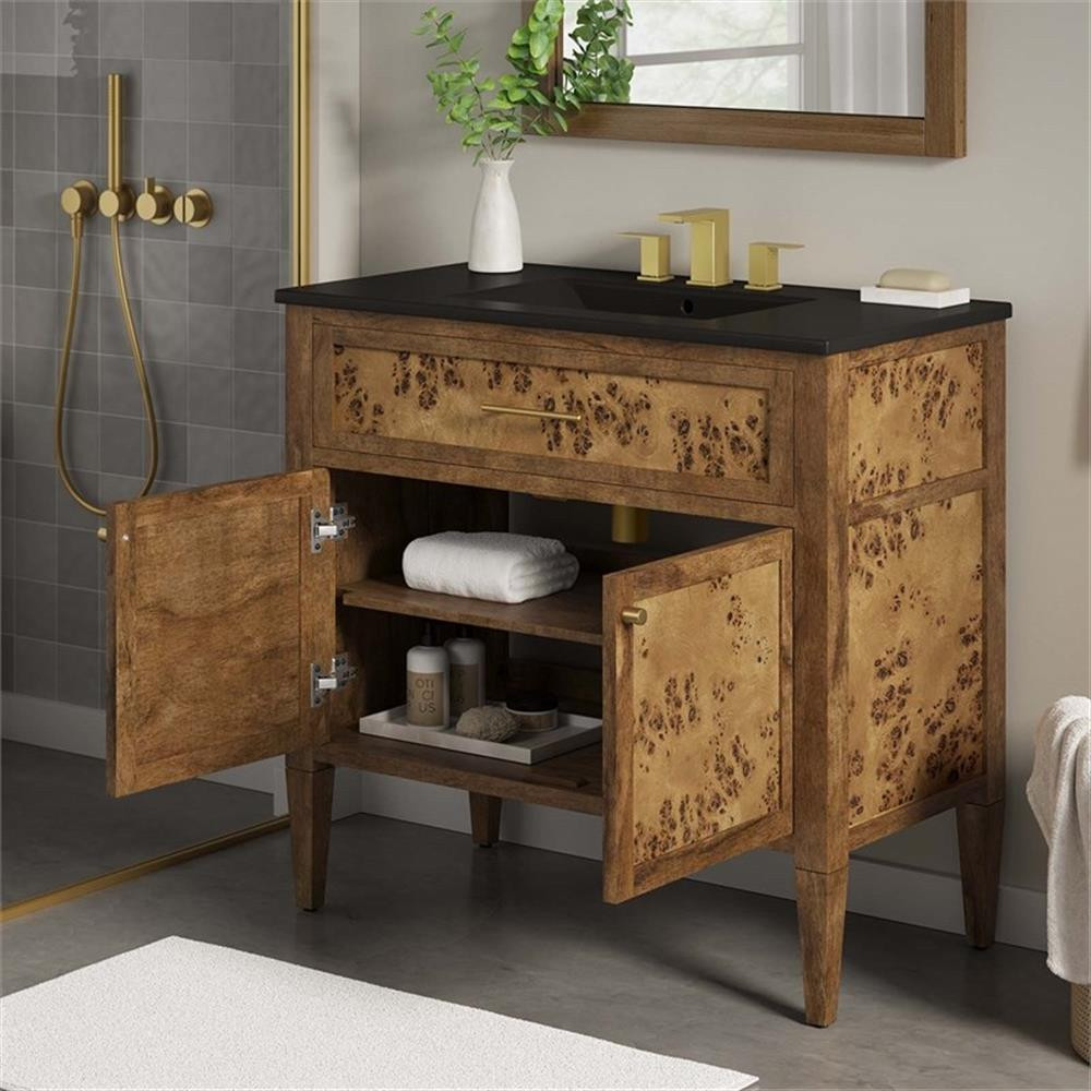 Modway Elysian 36″ Modern Wood Bathroom Vanity in Black and Brown